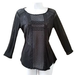 Lucky Brand Black 3/4 Sleeve See through Embroidered Lace Shirt size 1X